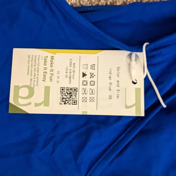 NWT Halara Blue V-Neck Drawstring Side Pocket Plain Mini Tank Dress - Picture 4 of 4